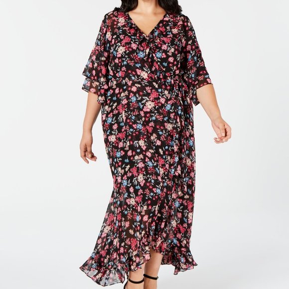 CALVIN KLEIN Plus Size Faux Wrap Dress Floral Print Size 24 - Picture 1 of 11